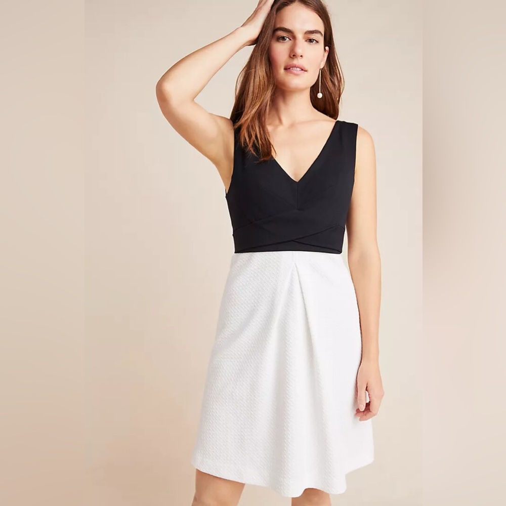 Anthropologie MAEVE Black and White Midi Dress SIZE 4 NWT; $150 original value
